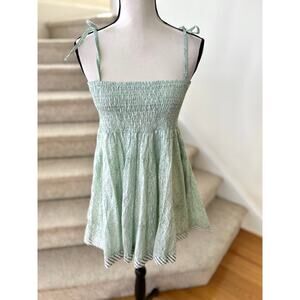 Rustic Passport Mint Green Block Print Shirred Peplum Hem Tank Top